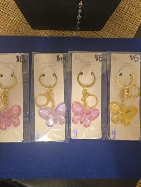 Gold Hardware Butterfly Keychain with Pink & Yellow Crystal Charms